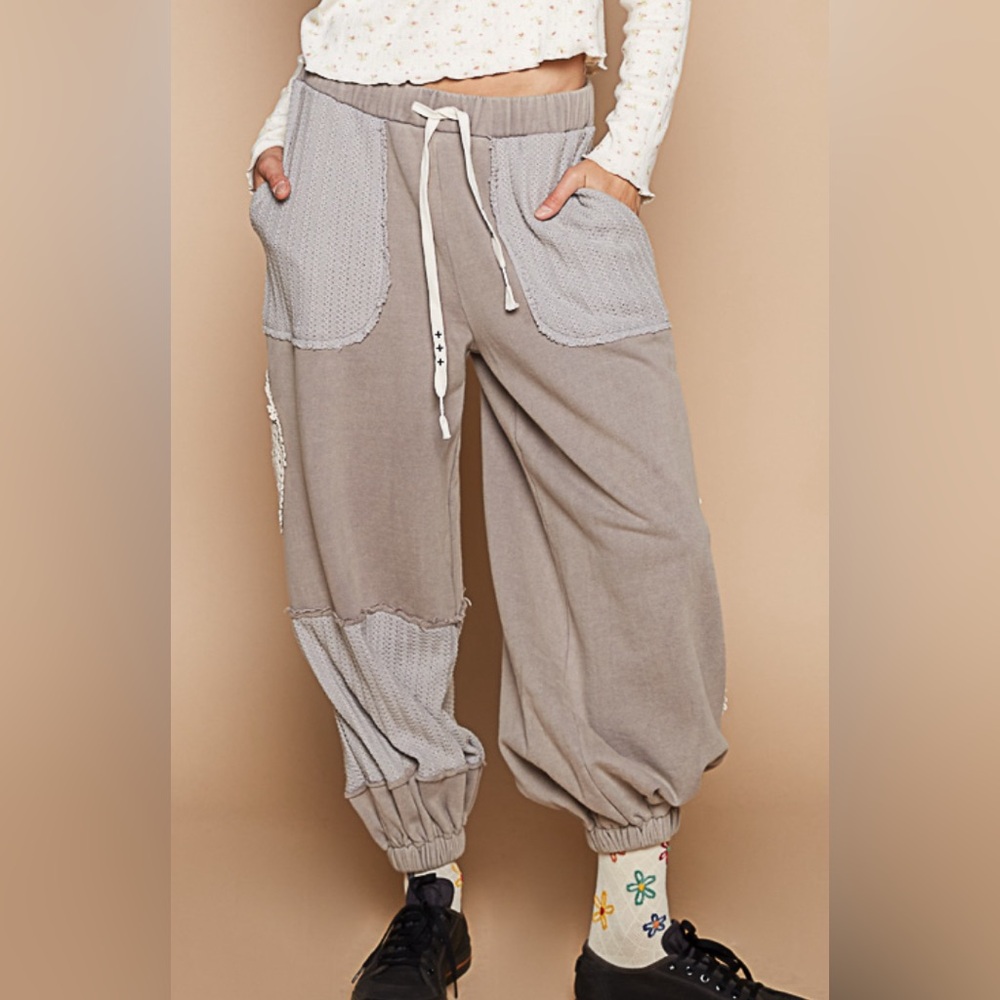 NWT POL Boho Crochet Doily Patchwork Jogger Sweats Sweat Pants Joggers Grey - Picture 6 of 13